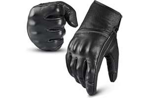 RideMaxx Motorcycle Gloves Mens Leather Motorbike Gloves Black Leather Gloves Touch Screen ATV Riding Racing Gloves