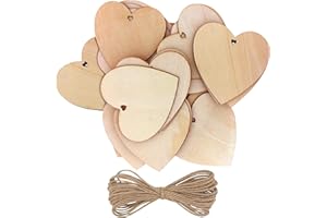 Kurtzy Pack de 25 Corazones Madera con 10m Cordel Natural – 10x10cm Adornos Corazon sin Acabado con Agujero – Adorno Bodas Decoracion Fiestas, Aniversarios, Regalos Personalizados, Manualidades Madera