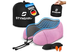 ‎STYNGARD STYNGARD Nackenkissen Reise aus Memory Foam - Nackenkissen Auto mit Schlafmaske und Ohrstöpsel für erholsames Reisen - Nackenkissen Flugzeug Modell Malmö (Rosa, Klickverschluss)