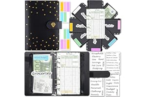 Organizer per banconote formato A6, 6 anelli, con buste per denaro, ricariche di budget, metodo di conservazione per buste, adesivi e etichette, 7,4" x 5,71" (Harphia, 146 diamanti)