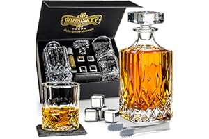 Whisiskey - Decantador de Whisky - Jarra de Whisky - Classic - 800ml - Regalo Hombre - Cubitos Hielo Reutilizables - Regalos Originales para Hombres - 2 Vasos de Whisky, 4 Piedras de Whisky, Posavasos