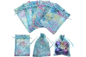 Lyaor 100 Pezzi Corallo Colorato Sacchetti Organza 10x15cm Sacchetti per Gioielli Borse Organza con Coulisse Multicolore Sacchetti Confetti Sacchetto Regalo Organza per Feste Matrimoni Natale - Blu