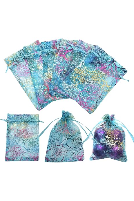 40 Sacchetti Organza Con Fiocchi Di Neve - 13x18 Cm, Coulisse In Raso - Per Regali Natalizi, Caramelle, Bomboniere