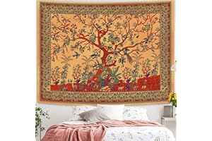 Simpkeely Tree of Life Tapestry, Aesthetic Indian Mandala Wall Hanging, Tie Dye Bohemian Tapestries Wall Art Décor for Bedroom, Dorm, Living Room 130cm x 150cm (Yellow)