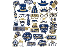 QIUBOLUNY 36 PCS Geburtstag Foto Booth Requisiten Party Supplies Foto Box Zubehör Urlaub Bild Dekorationen Foto Booth Requisiten für Geburtstag Karneval Halloween Gefälligkeiten Pose Zeichen Kit Spaß für Party