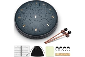 CAHAYA Steel Tongue Drum 11Notes - 6 Inch D KeySteel Hand Drum with Music Book, Mallets, Finger picks and Carry Bag Dark Blue CY00373-1