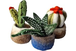 your castle 3er Set Cancun Sukkulente und Kakteen, künstliche Pflanzen im Topf aus Filz, fairer Handel, nachhaltige Deko aus Filz, realistische Kunstblumen, Filzblüten, Höhe ca. 12 cm