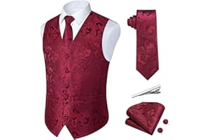 Rithern Men's Waistcoat Silk Jacquard Paisley Floral Waistcoat Tie Pocket Square Set For Wedding Party Business 5pcs Suit Vest set