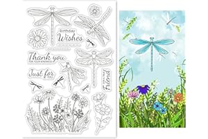 GLOBLELAND Libellule Lotif Fleurs Tampons Transparents Joint de Tampon en Silicone Joints Transparents pour la Fabrication de Cartes Décoration et Bricolage Scrapbooking