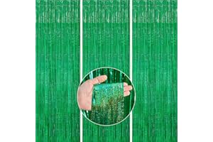 PartyWoo Stück Lametta Vorhang, Deko, Party Hintergrund, Foil Fringe Curtains, Partydeko für Geburtstag, Hochzeit, Baby Shower, JGA (Grün, 1x2m), Grün-1295, W 39.4" x L 98.4" (3 Panels)