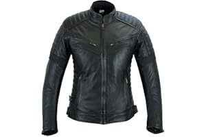 Texpeed Veste moto en cuir pour femme - Veste de moto de tourisme avec protection véritable biker CE armor (EN 1621-1) Noir - M