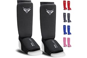 MYTRA FUSION Junior Protecteur Tibia-Cou-de-Pied Extensible Protege Tibia Boxe léger et rembourré entraînement protège Tibia Muay Thai, Arts Martiaux et Protege Tibia MMA Enfant