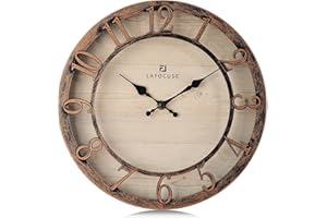 Lafocuse 30cm Orologio da Parete Numeri 3D Design Vintage, Silenzioso Rustico Retro Orologio Marrone, Shabby Chic Decorativo senza Ticchettio per Cucina Soggiorno Camera da Letto