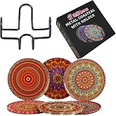 GiftHome 6 lı &Ccedil;ini Desenli (Sunset) Metal Bardak Altlığı ve Metal Stand