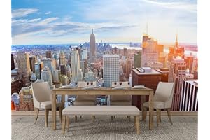 Oedim Fotomural Vinilo Adhesivo New York Skyline al Atardecer, 100x70cm, Vinilo Adhesivo Decorativo para Habitaciones, decoración para Paredes.