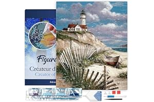 FIGURED'ART Figured’Art Diamond Painting Broderie Diamant 40x50cm Avec Cadre Toile Tendue Strass Perles Carrés - Bord de Mer - Kit Complet Paysage 5D DIY Activité Manuelle Loisirs Créatifs Adultes