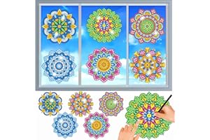 MEIEST 6 PCS Diamond Painting Kits for Suncatchers Mandala Art Stained Glass Window Clings, Mosaic Painting by Numbers,Window Film Static Clings 3D Decals,Art Craft Supplies (1)