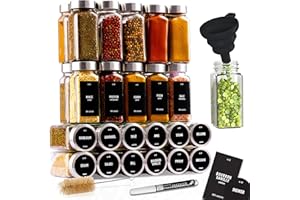 Deco haus® Pot a Epices en Verre avec Étiquettes d'épices Lot de 24 Boite a Epices Cuisine Rangement, Bocal Epices avec Couvercle Hermetiques - Boite Epices Cuisine, Rangement Epices