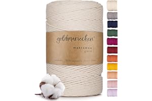‎GOLDMARIECHEN goldmariechen Premium Makramee Garn (Naturell) | 3mm x 200m | 100% Baumwolle | plastikfreie Verpackung | Makramee Baumwollgarn für DIY Handwerk