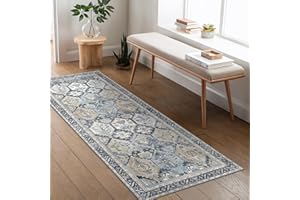 BEIMO Tapis Salon Vintage, Tapis Couloir, Chambre, Cuisine, Lavable en Machine, Salon Antidérapant, Bleu, 80x150cm