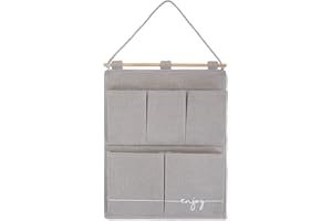 Ocean Home Textile Natural Grey Jute Hanging Storage Organiser - Over Door Storage Organizer and Wall Storage Organiser - 5 Pockets