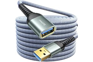 AINOPE Przedłużacz USB 3.0, wtyczka A do gniazda A z eleganckimi wtyczkami aluminiowymi, nylonowa osłona materiałowa do czytnika kart, klawiatury, drukarki, skanera, aparatu, 3M, szary