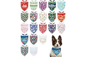 BIPY 20PCS Christmas Dog Bandanas Pet Scarfs Dogs Fall Triangle Bibs with Classic Xmas Snowflake Santa Element for Large Extra Large Dogs Gifts Pets Neckerchief Party Costume Accessories