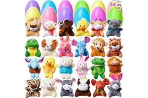 JOYIN 24 Pcs Prefilled Easter Eggs with Mini Stuffed Animal Plush Toys Keychain for Kids, Plastic Easter Egg Easter Basket Stuffer Filler for Easter Egg Hunt Party Bag Fillers Gifts
