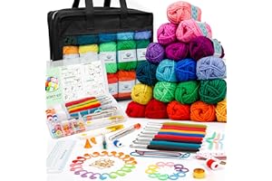 Inscraft Häkelwolle Set, 103 Stück Häkelgarn Set mit 2180yd Strickgarn in 30 Farben, Nädeln, Zubehör und Tasche, Häkelset für Kinder, Erwachsene, Anfänger, Acrylwolle zum Häkeln & Stricken