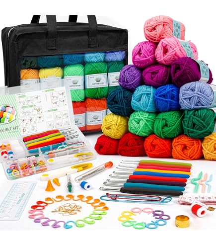 Beanewone Kit Crochet Débutant Complet - 16 Couleurs Laine + 21 Crochets Ergonomiques + Sac - Idéal Cadeau Créatif DIY - 11