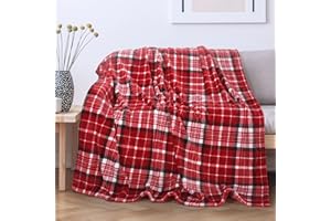 CATALONIA CLASSY Catalonia Coperta Scozzese, Coperta Soffice di Bufalo, Coperta Invernale Reversibile in Microfibra di Peluche Calda di Natale per Divano Letto, 150x130 cm, Plaid Rosso