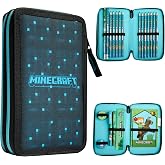 Minecraft Pencil Case for Children with Multiple Compartments, Includes Stationery - School Supplies (Blue/Black)