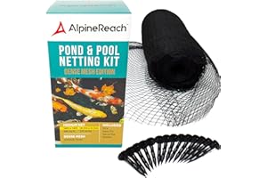 AlpineReach 4,5m x 4,5m Filet pour Bassin à Koï Noir, Couverture en Filet à Mailles Fines - Protège Les Poissons Koï des Oiseaux, des Chats, des Prédateurs, UV - Réutilisable, Piquets Inclus