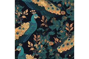 ICYEHAO Papel Pintado Pared Pajaros y Flores,44 x 600cm Papel Pintado Verde y Amarillo con Pavo Real Papel Pintado Hojas Verde Papel Adhesivo para Muebles,Baño,Dormitorio,Salón,Sala de Estar