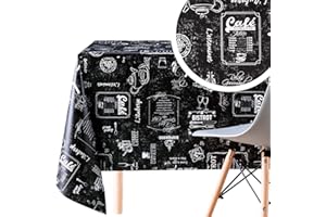 KP HOME Mantel Hule Mesa Rectangular 250x140 Patrón de Pizarra Mantel PVC Negro Estilo Restaurante Tablero Retro Fácil Limpieza Impermeable Mantel Plástico Hules para Mesas Cocina Mantel Antimanchas