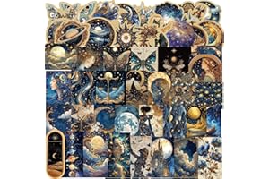 Bkemkri 50 PCS Adesivi Vintage, Astronomia Universo Pianeti Adesivi Astrologia Estetica Decalcomanie Sticker per Adolescenti, Scrapbooking, Journal Snowboard Hobby Creativi, Impermeabili e Multicolori