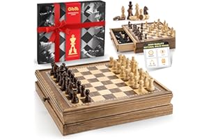 Gibot Jeu D'échecs 2 en 1, Echecs en Bois et de Dames, Jeu d'Echiquier Magnetique, Echiquier avec tiroirs, Jeu d'Échecs de Voyage, Cadeaux pour Enfants et Adultes 32x32cm