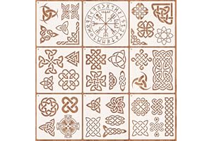 JSRQT 9Pcs Runes Stencils for Painting,Celtic Drawing Template, Reusable Viking Symbol Stencil for Painting On Wood, Stones, Fabric, Floor, Wall 7.9 Inches