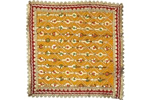 Aditri Creation Yellow Large Decorative Velvet Cloth Chunari (Size :- 14 Inches x 14 Inches) Chunni Puja Festival Decoration Chunr MATA Ki Chunri for Statue Chowki Aasan Mat Posters Frame
