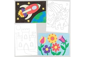 Baker Ross Immagini per Lavoretti con Sabbia e Brillantini per Bambini - Creazioni fai da te Originali per Bimbi (Confezione da 8), bianco