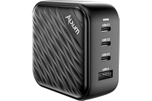 Alxum Cargador GAN USB C 100W 4 Puertos, Cargador Multi USB C con 3 USB-C y 1 USB-A Compatible con Salida QC3.0 100W/60W/20W para computadora portátil, Tableta, teléfono y más - Enchufe de la UE