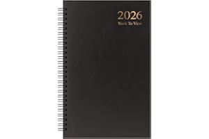 QUICKDRAW 2026 A5 Week to View Diary - Wiro Bound Hardback Journal - Full Year Weekly Organiser Planner (Black 2026)