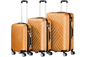 Zelsius 3 piece luggage set | Orange | ABS hard shell suitcase set with combination lock | 4 double Wheels and inner partition | Suitcases with Wheels | Lightweight luggage set | Travel luggage set