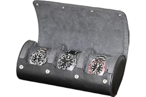 ROTHWELL Étui de Voyage en Rouleau de Montres pour 3 Montres, Ecrins Pour Montres | Protection Portable Robuste, Convient à Toutes Les Montres-Bracelets (Noir/Gris)