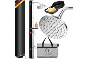 KESSER® Ducha solar de 40 litros para jardín, incluye bandeja de ducha de metal y cubierta protectora, agua caliente, máx. 60 °C, ducha para piscina, camping, cabezal de ducha de lluvia y grifo, color