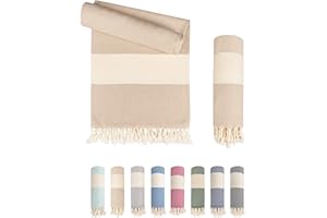 LAYNENBURG ręcznik hammam z ręcznie tkanymi frędzlami, 100% bawełna, ręcznik plażowy XXL, 95 x 180 cm, Oeko Tex 100, wzór karo, podróżny i do sauny, beżowy