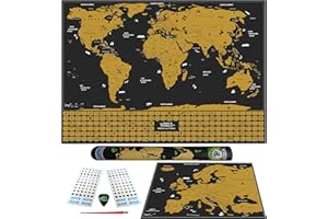 WIDETA Mappa del mondo da grattare in Germania con bandiere dei paesi/Bonus carta europea e accessori/XL (60 x 42 cm), oro e nero