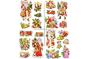 alles-meine.de GmbH 4 versch. Bögen: statisch haftende Fensterbilder - nostalgische Weihnachten mit Glitzer Effekt - Weihnachtsmann/Christbaumkugeln/Nußknacker - wiederve..