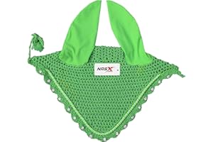 NASX SPORTS Diamante Crystal Horse Fly Hood Veil Ear Bonnet Flyveil Cotton Crochet Handmade Glitter (FULL, Green)