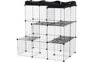PawHut Cage Parc enclos pour Petits Animaux Chats Lapins modulable 3 Niveaux 2 Portes Rampe Fil métallique 105 x 70 x 116 cm Noir